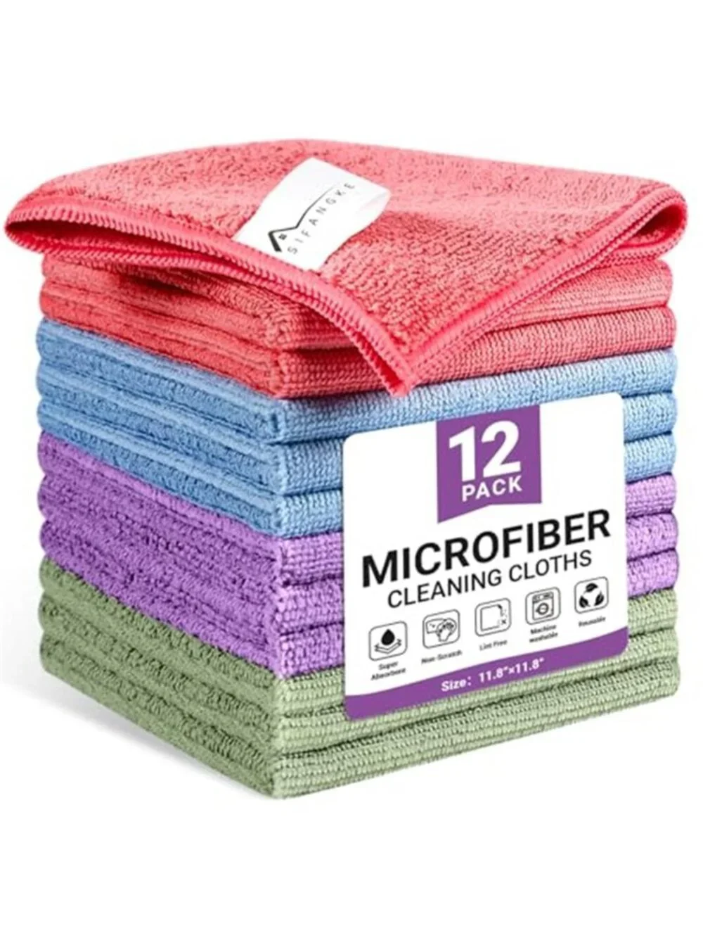 Microfiber Cleaning Cloth, 12 Pack Assorted Color Cleaning Rags